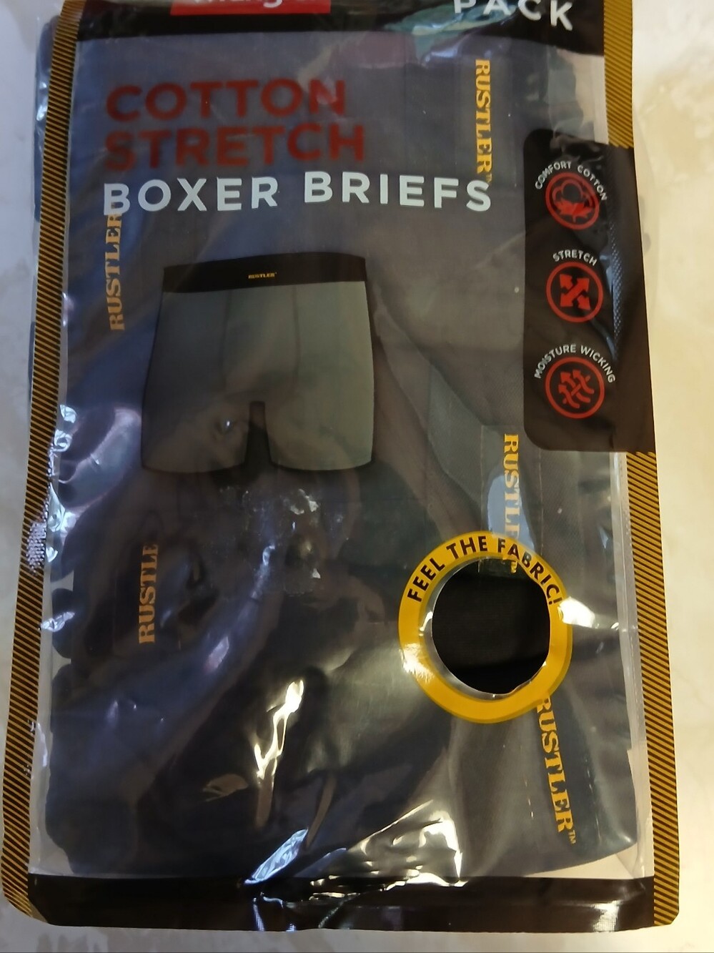 Rustler Cotton Stretch Boxer Briefs - Black and Gold Accents
